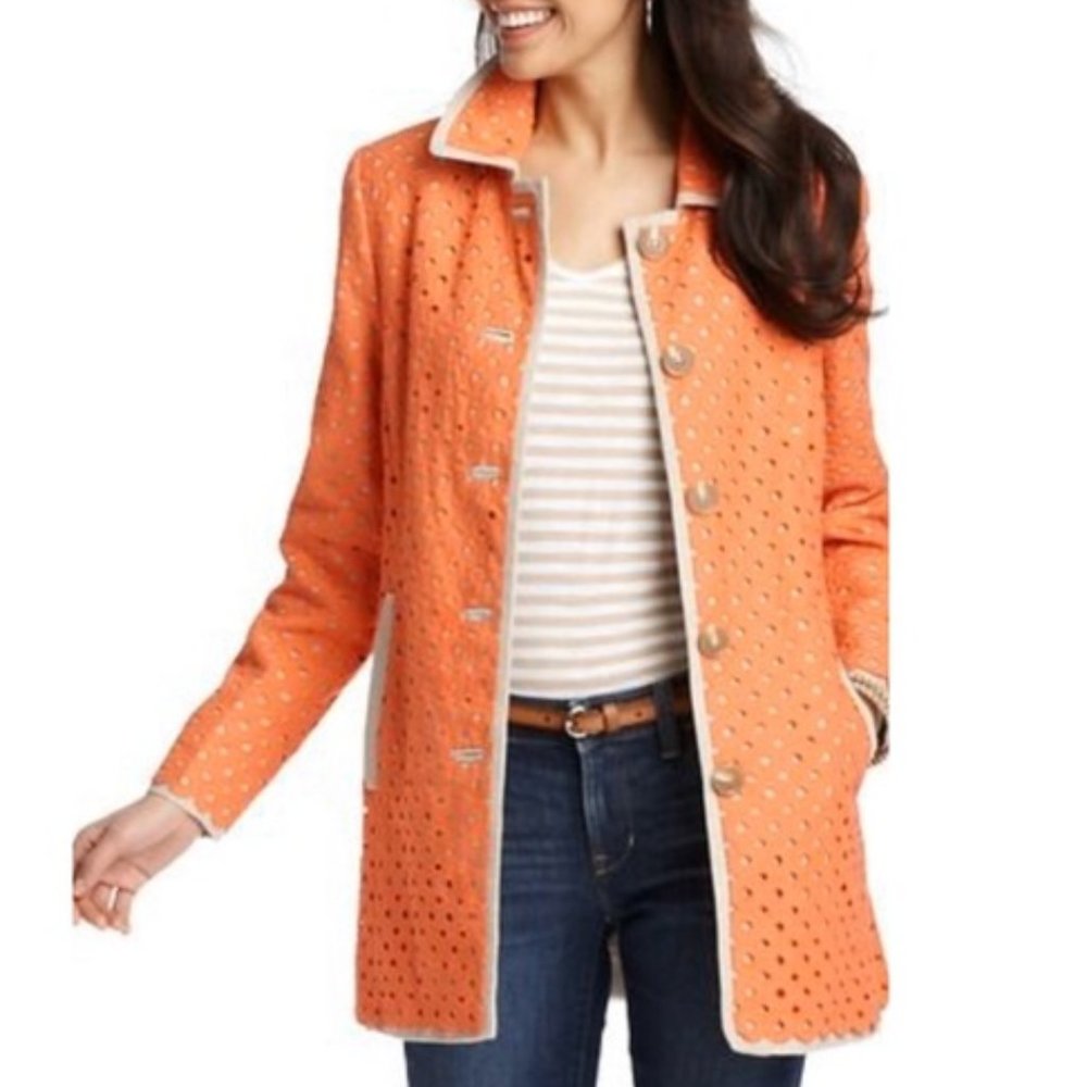 LOFT | Piped Linen Cotton Eyelet Trench Coat | L